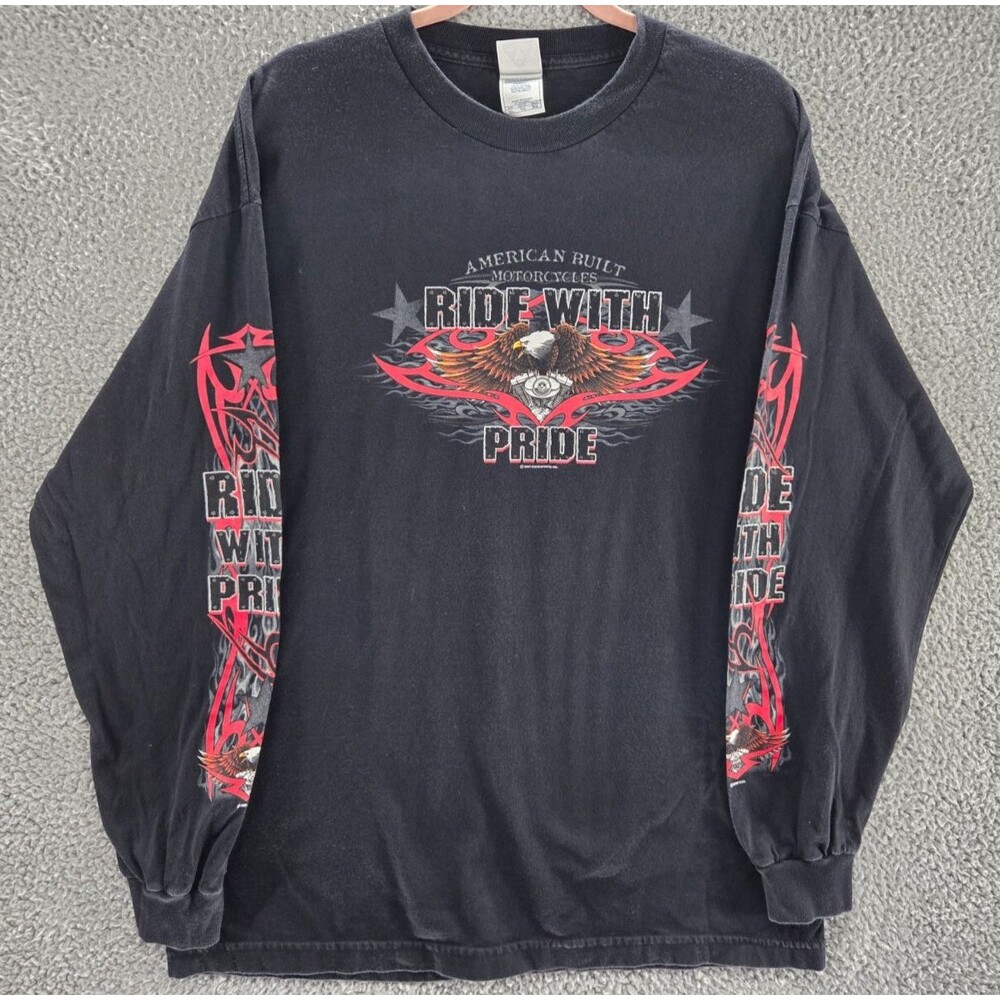 Vintage Biker Shirt Mens XL Ride With Pride Long Sleeve 2007 Jims Cycle Shop TX
